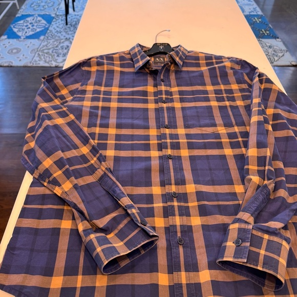 A/X Armani Exchange Men's Blue and Tan Button Down Long-Sleeved Shirt Size XL - Picture 7 of 10